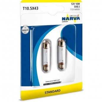 Лампа NARVA FESTOON LAMPS 12V C10W 10W SV8.5 41мм двухцокольная, 2шт.