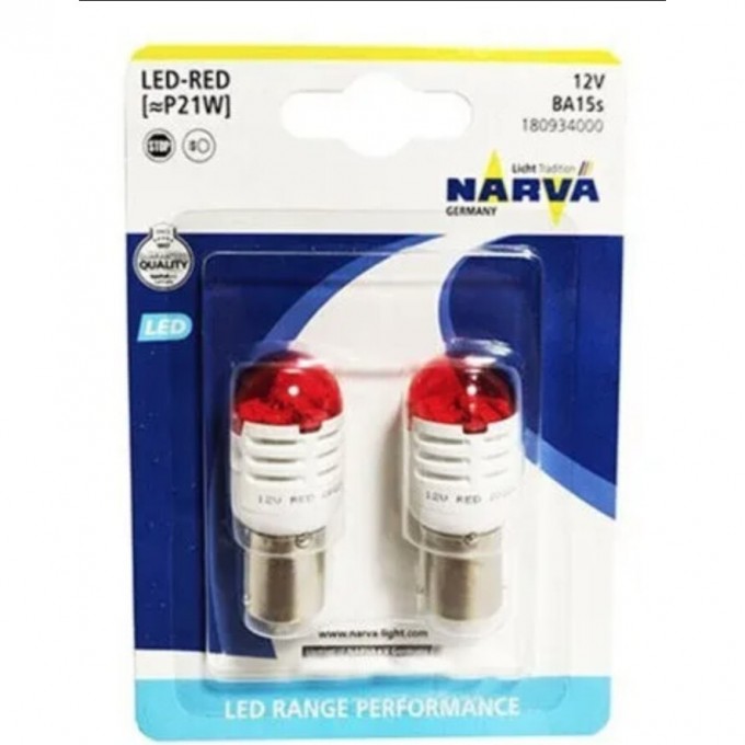 Лампа NARVA LED P21 12V 1.75W BA15s red 2шт. 82281132