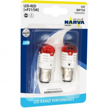 Лампа NARVA P21-5 LED 12V 0.8W/1.75W B2 BAY15d red 2шт.