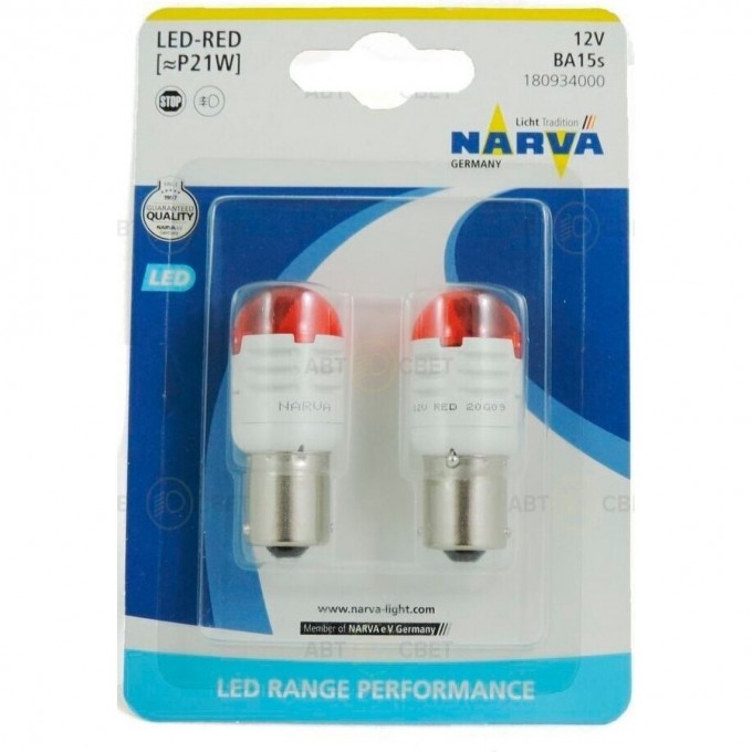 Лампа NARVA RANGE PERFORMANCE LED 12V W21/5W 0.8W/1.75W red 2 шт. 47380867