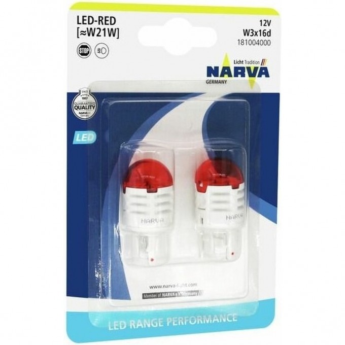 Лампа NARVA RANGE PERFORMANCE LED 12V W21W W3x16d 1.75W red 2 шт. 48581979