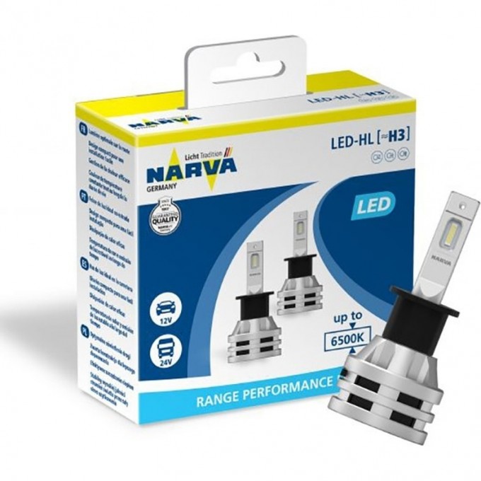 Лампа NARVA RANGE PERFORMANCE LED H3 12/24V 19W PK22s 6500K 2 шт. 50680895