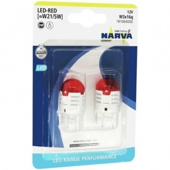 Лампа NARVA RANGE PERFORMANCE LED W21/5 0.8W/1.75W W3 16 B2 12V red 2шт.