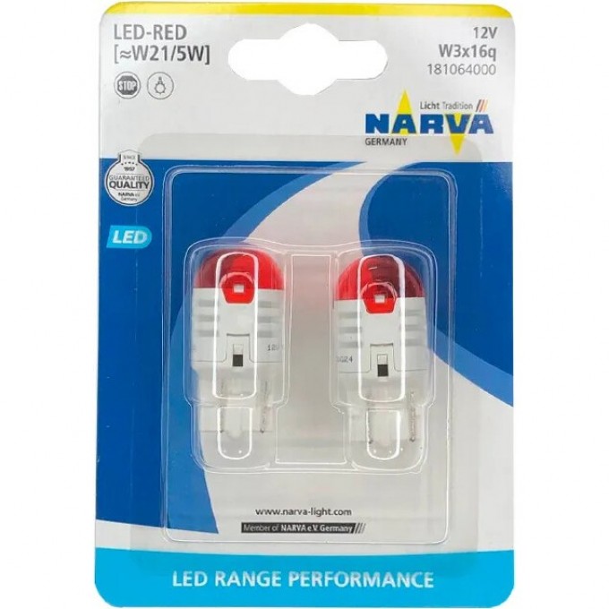 Лампа NARVA RANGE PERFORMANCE LED W21/5 red 2 шт. 72484071