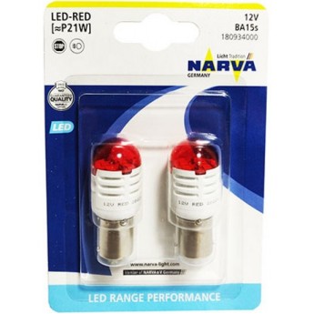 Лампа NARVA RANGE PERFORMANCE LED W21W W3x16d 6000K красный 2шт.