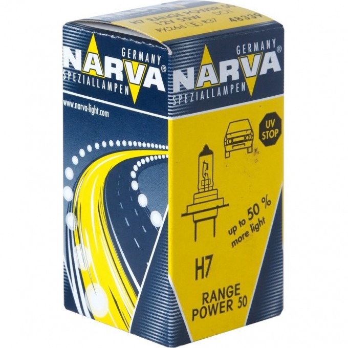 Лампа NARVA RANGE POWER 50+ H7 12V 55W H7 C1 PX26d 84209269