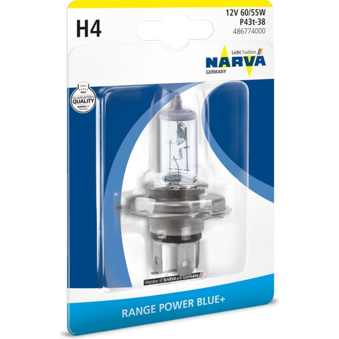 Лампа NARVA RANGE POWER BLUE+ 12V 60/55W Н4 S2 P43t 82278129